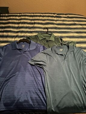Men’s Striped Performance Polo - Blue & Green